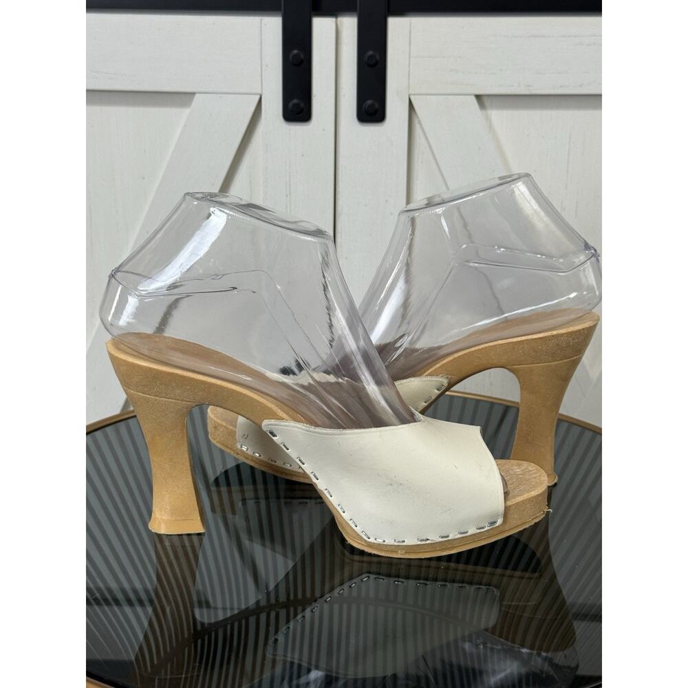 Vintage Y2K Candie's White Leather Peep Toe Slide Sandals Italy Women Size 7 - Picture 6 of 14